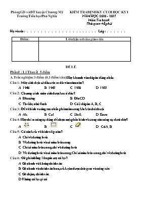 Đề kiểm tra học kì I Tin học lớp 4 (Có đáp án) - Năm học 2016-2017 - Trường Tiểu học Phú Nghĩa